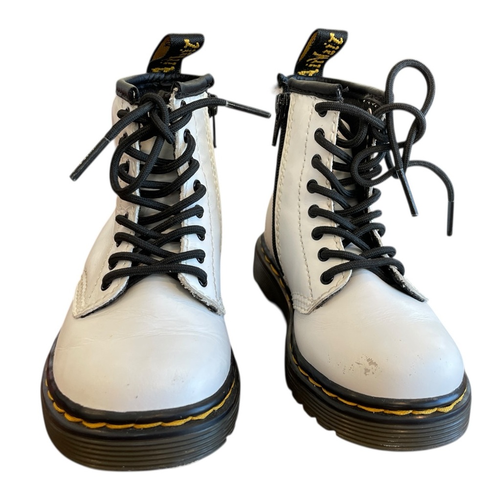 Dr Martens 1460T White Leather Combat Zip Boots Air Wair Toddler Size 7 US - Picture 2 of 11